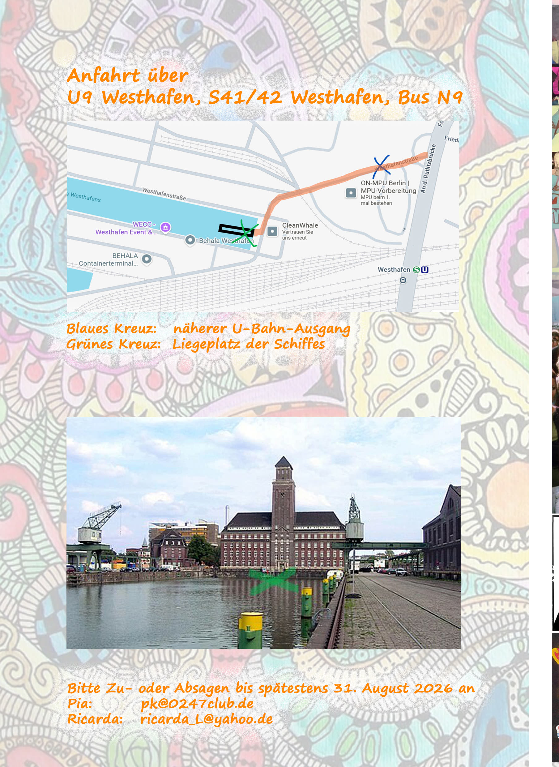 Anfahrtskarte zum Westhafen Berlin und Foto des Behala-Hafenbeckens